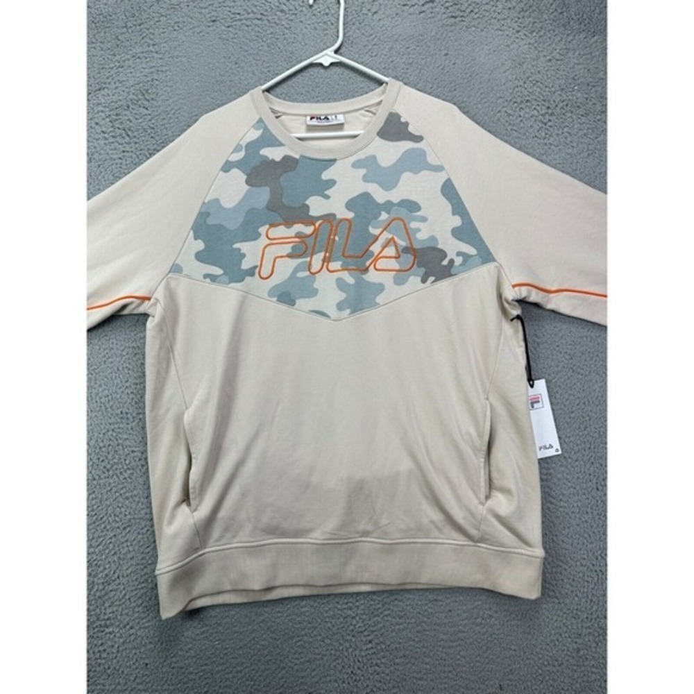 Fila Sweatshirt Mens XL Reza Beige Camouflage Pullover Sweater Raglan Sleeve NEW